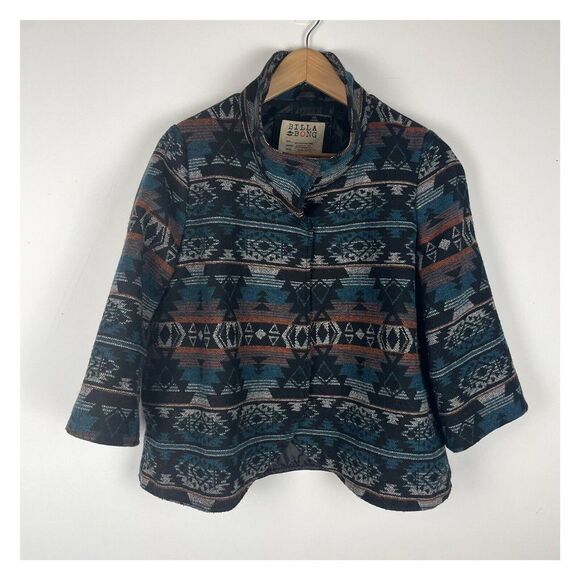 Billabong Aztec Print Collar Shadow Jacket Black Multi Wool Blend Womens… - Picture 4 of 10